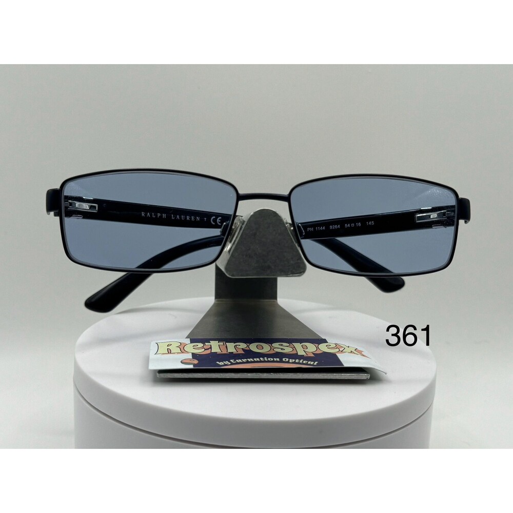 Vintage Y2K Sunglasses NOS 2000s Blue Lens POLO 1144 Blue Narrow Metal Rectangle